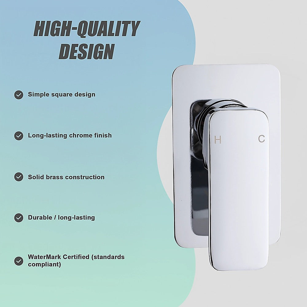 Single Square Shower Bath Mixer Tap Bathroom WATERMARK Approved in Chrome 10