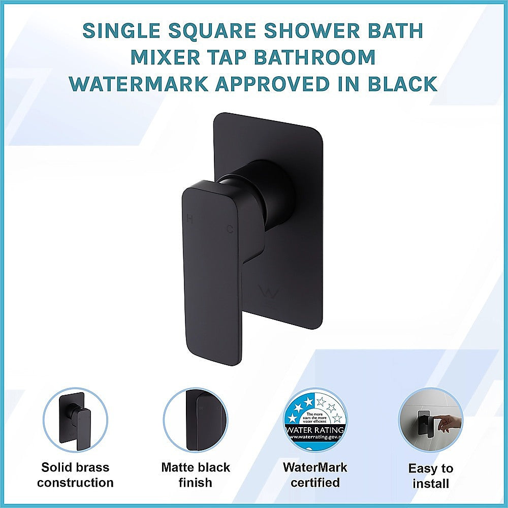 Single Square Shower Bath Mixer Tap Bathroom WATERMARK Approved in Black 3