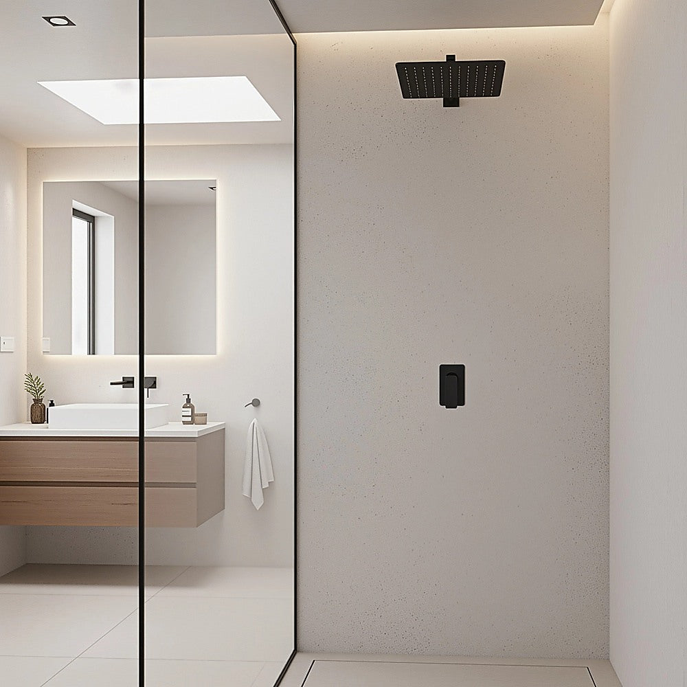 Single Square Shower Bath Mixer Tap Bathroom WATERMARK Approved in Black 7