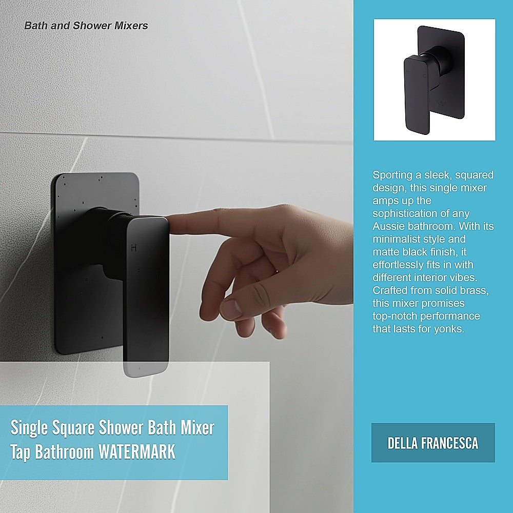Single Square Shower Bath Mixer Tap Bathroom WATERMARK Approved in Black 10