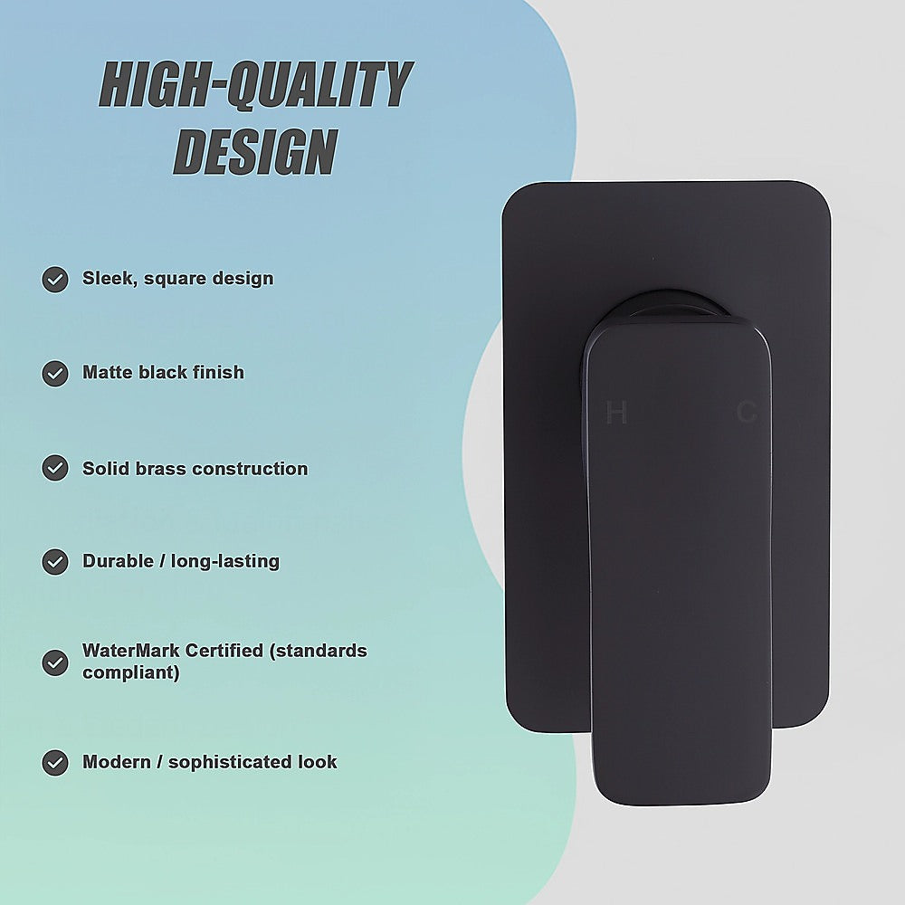 Single Square Shower Bath Mixer Tap Bathroom WATERMARK Approved in Black 11