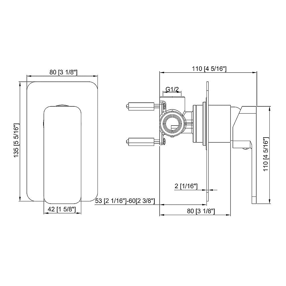 Single Square Shower Bath Mixer Tap Bathroom WATERMARK Approved in Black 12