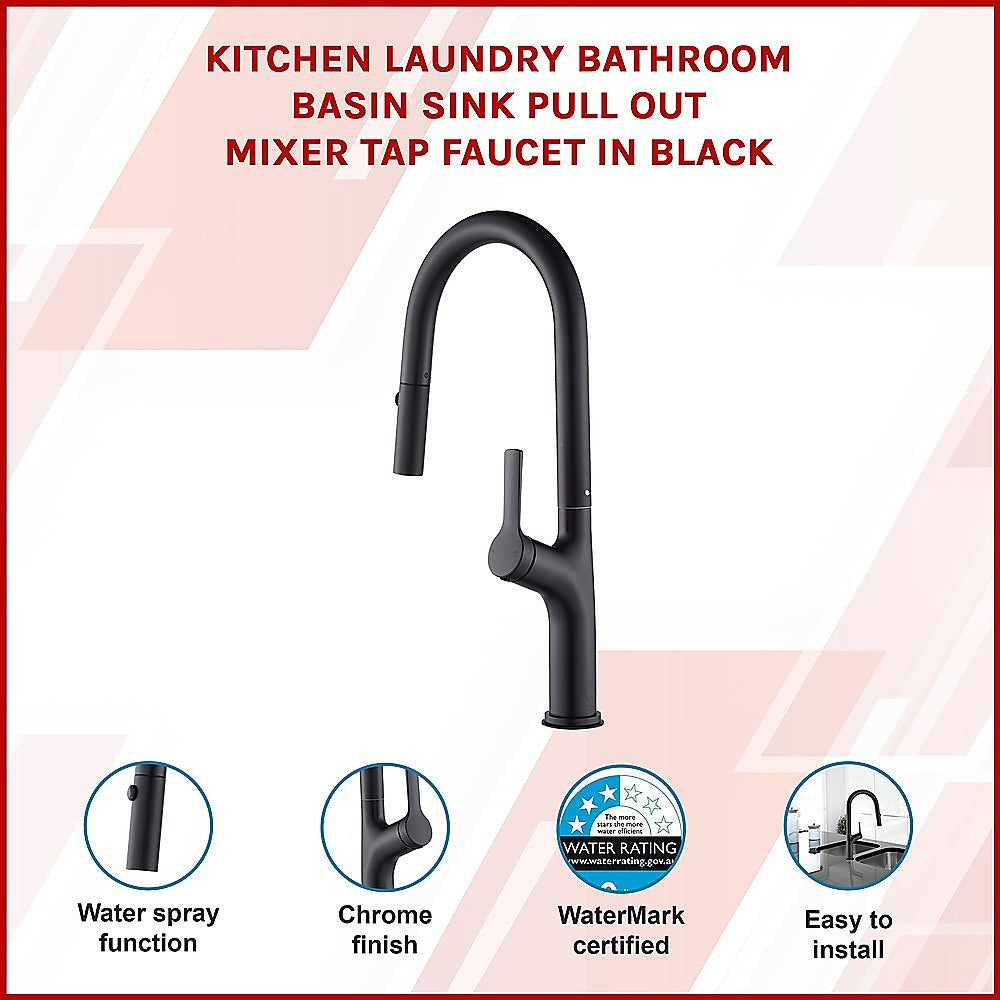 Kitchen Laundry Bathroom Basin Sink Pull Out Mixer Tap Faucet in Black 3