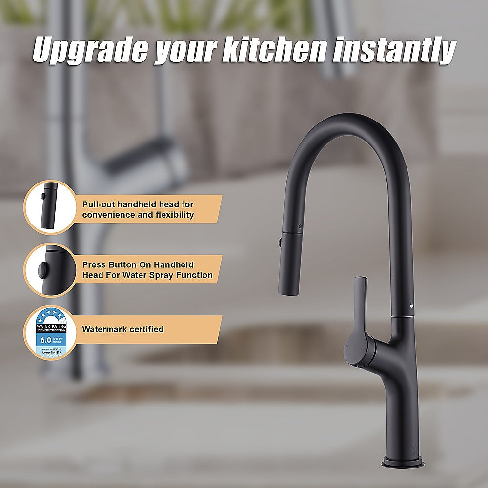 Kitchen Laundry Bathroom Basin Sink Pull Out Mixer Tap Faucet in Black 4