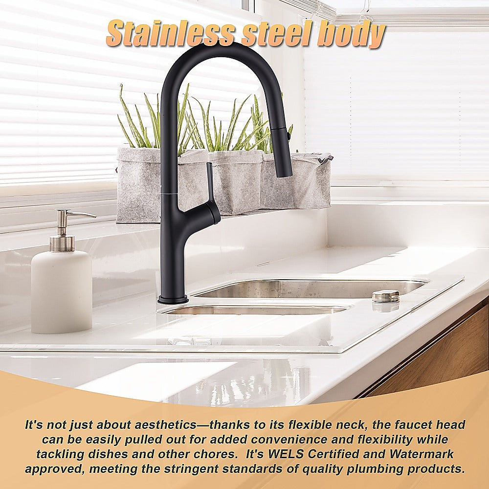 Kitchen Laundry Bathroom Basin Sink Pull Out Mixer Tap Faucet in Black 6