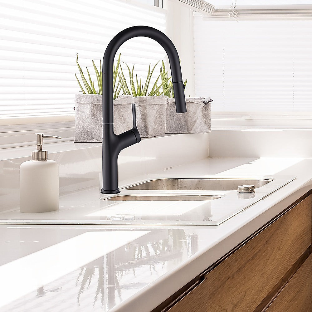 Kitchen Laundry Bathroom Basin Sink Pull Out Mixer Tap Faucet in Black 8