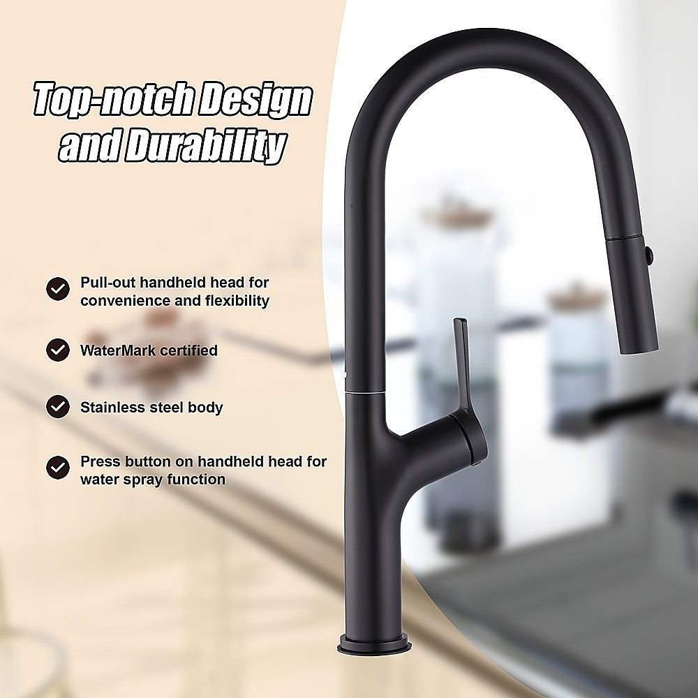 Kitchen Laundry Bathroom Basin Sink Pull Out Mixer Tap Faucet in Black 10