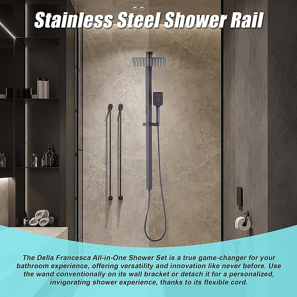 WELS 10" Rain Shower Head Set Square Dual Heads High Pressure with Handheld in Black 6