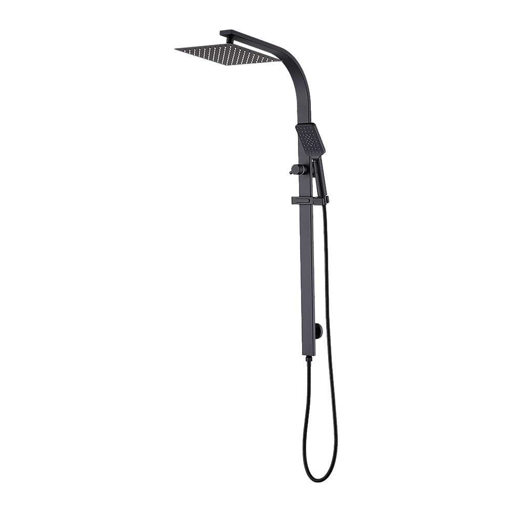 WELS 10" Rain Shower Head Set Square Dual Heads High Pressure with Handheld in Black 7