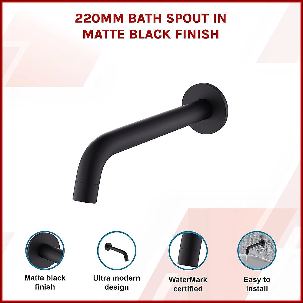 220mm Bath Spout in Matte Black Finish 3