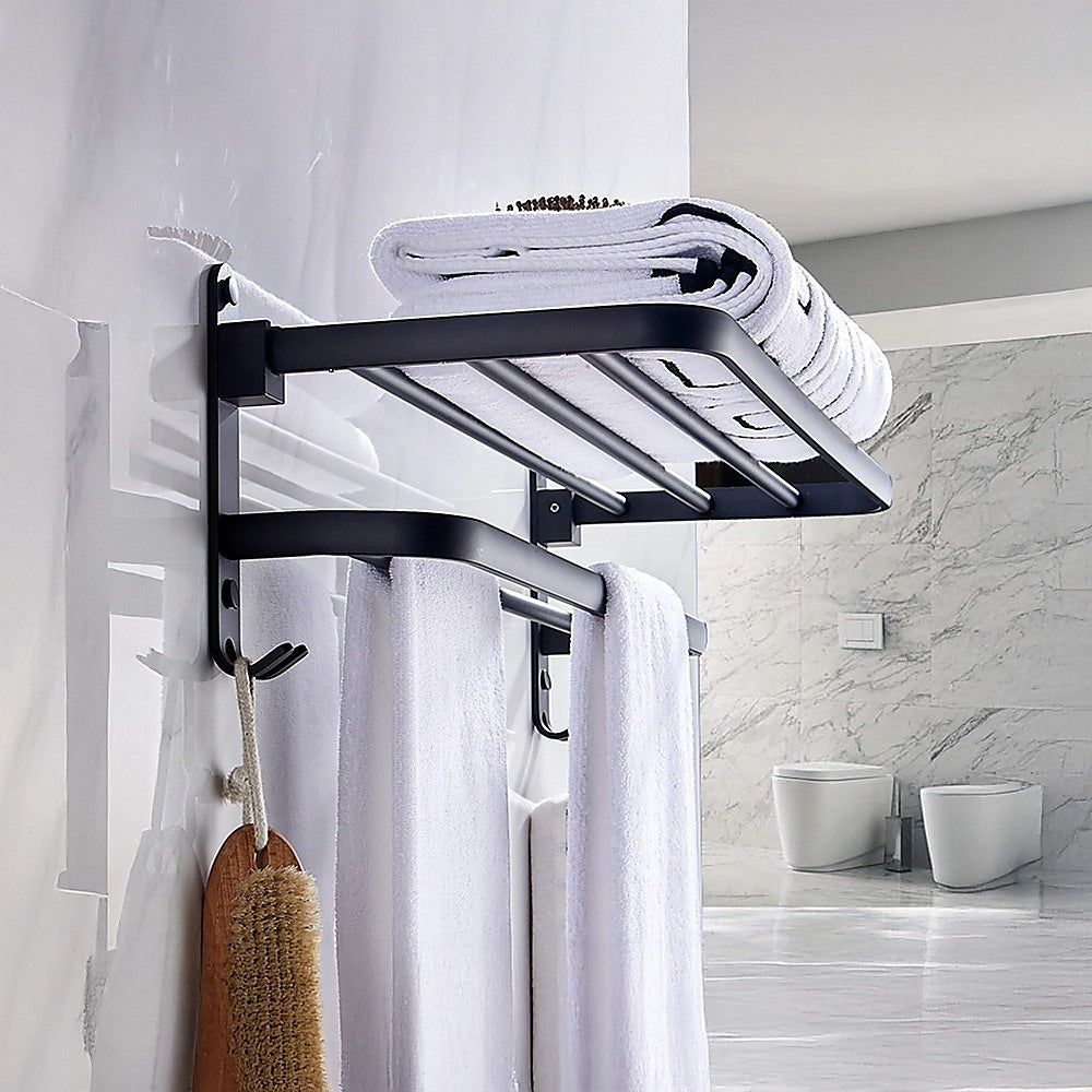 Towel Rack Folding Holder with Hook Accessories Wall Hanger Aluminium Bar Shelf