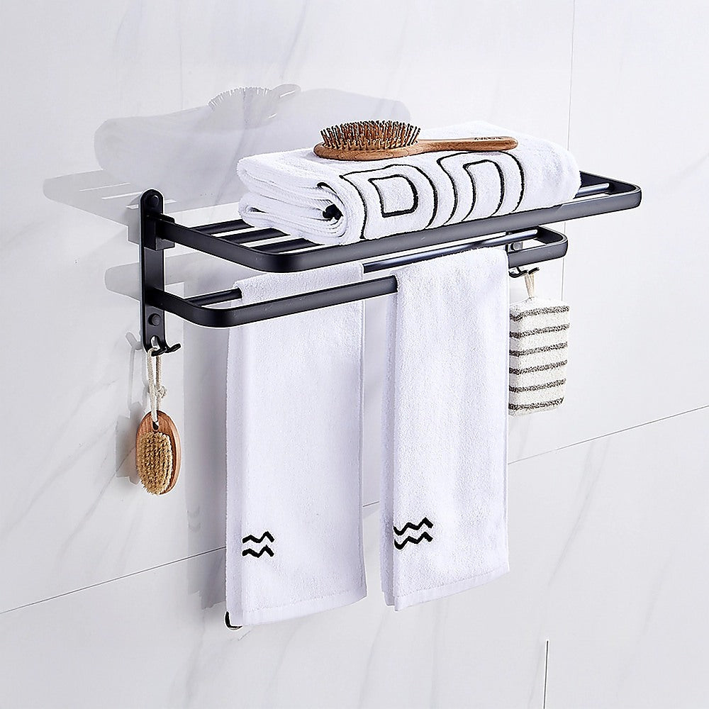 Towel Rack Folding Holder with Hook Accessories Wall Hanger Aluminium Bar Shelf 5