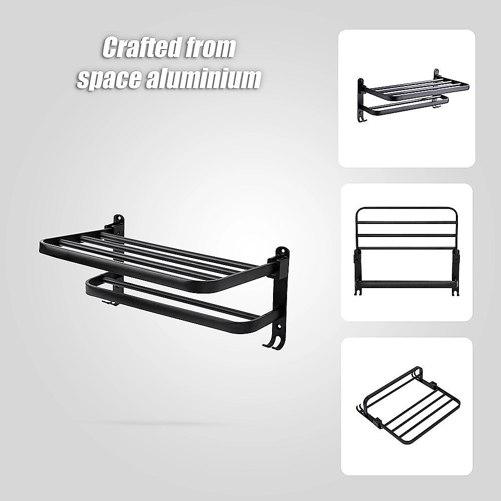 Towel Rack Folding Holder with Hook Accessories Wall Hanger Aluminium Bar Shelf 8