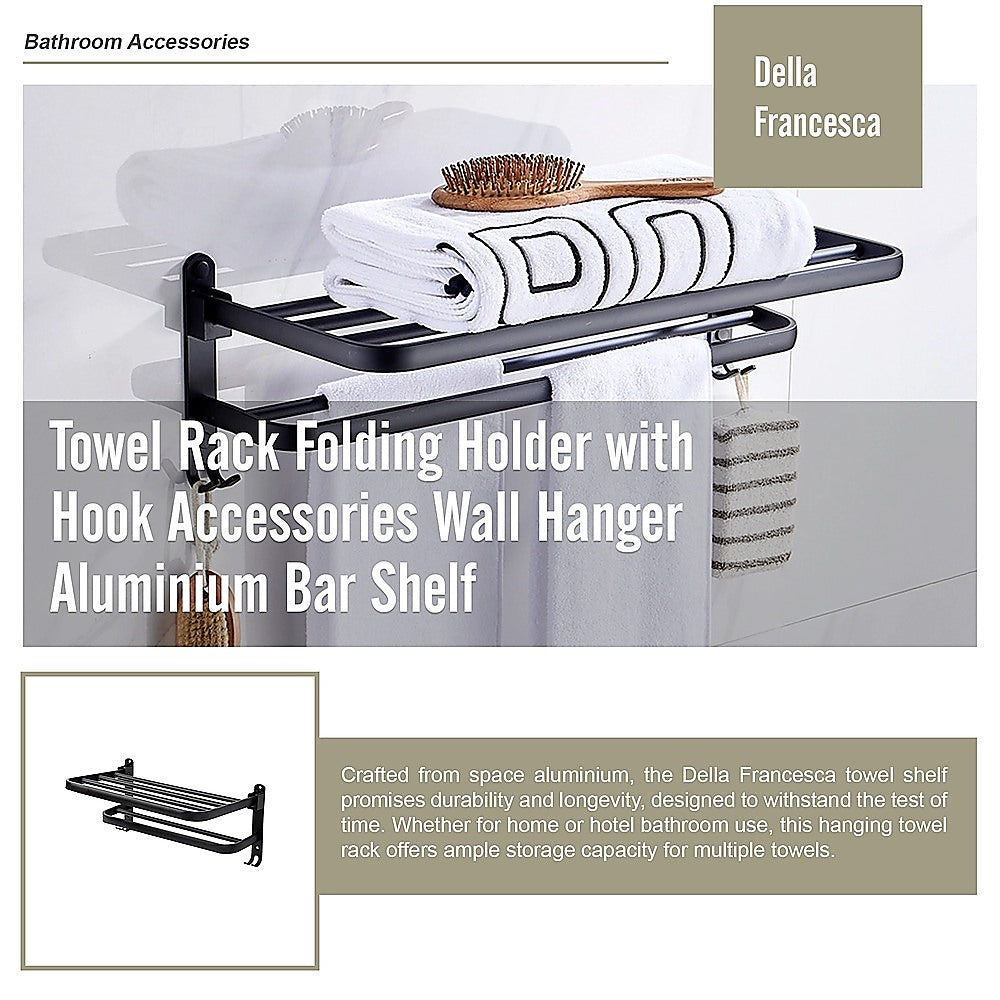 Towel Rack Folding Holder with Hook Accessories Wall Hanger Aluminium Bar Shelf 9