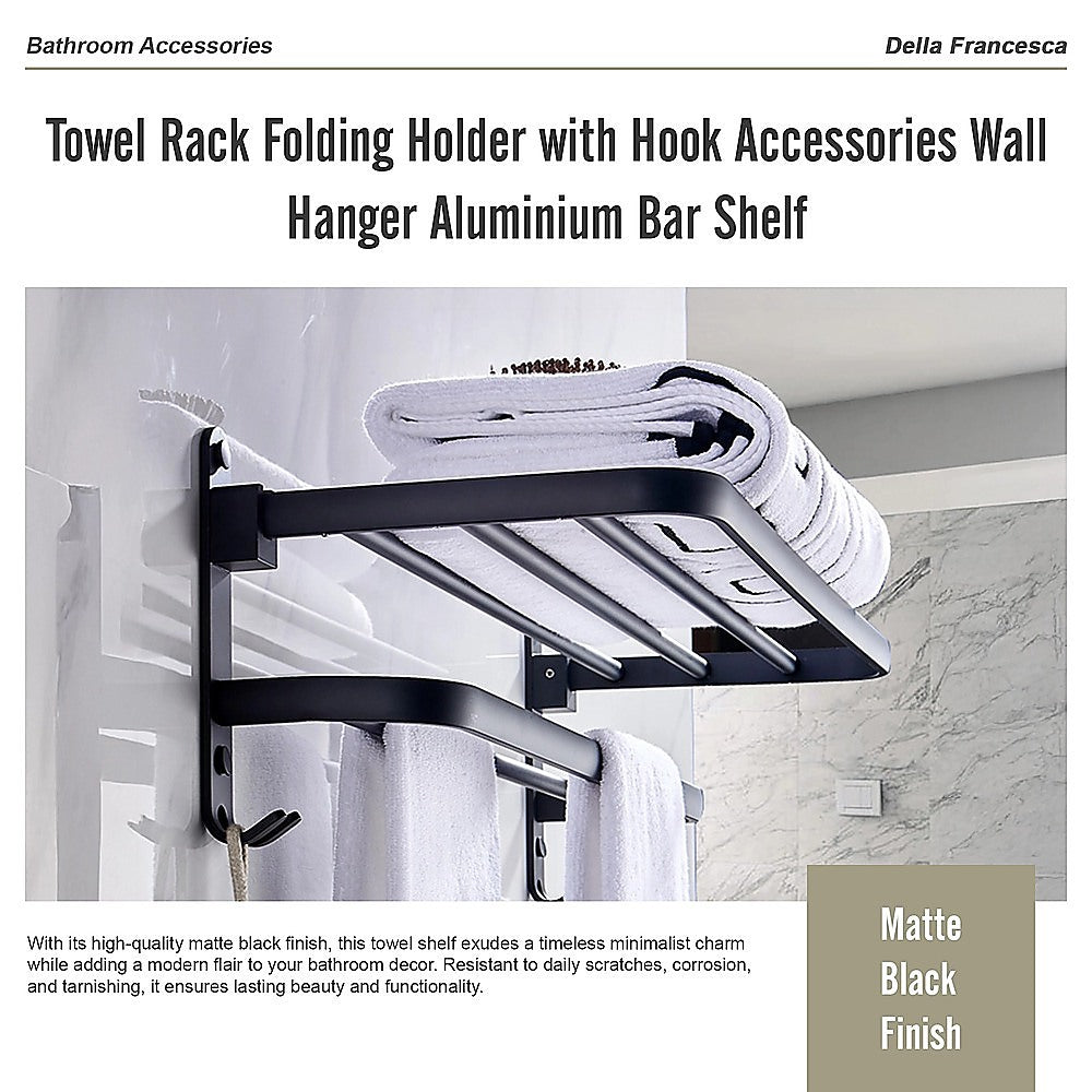 Towel Rack Folding Holder with Hook Accessories Wall Hanger Aluminium Bar Shelf 10