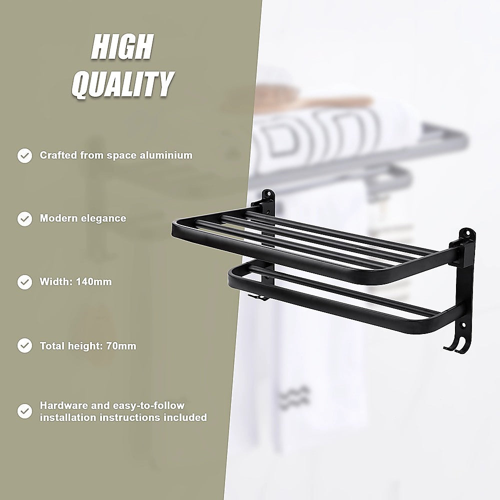 Towel Rack Folding Holder with Hook Accessories Wall Hanger Aluminium Bar Shelf 11