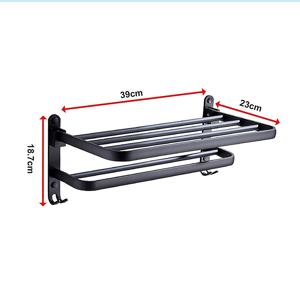 Towel Rack Folding Holder with Hook Accessories Wall Hanger Aluminium Bar Shelf 12