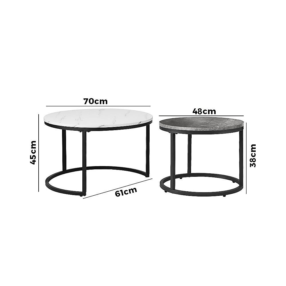 Set of 2 Coffee Table Round Marble Nesting Side End Table Furniture 6