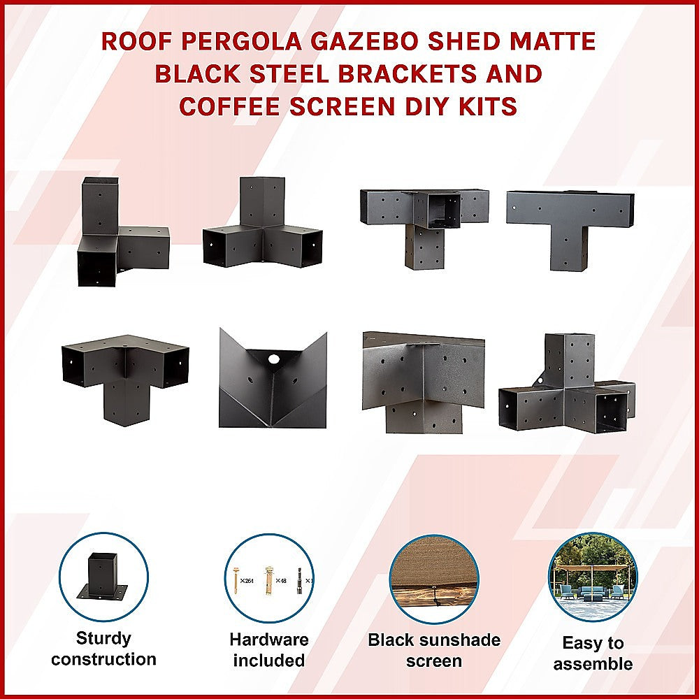Roof Pergola Gazebo Shed Matte Black Steel Brackets and Coffee Screen DIY Kits 3