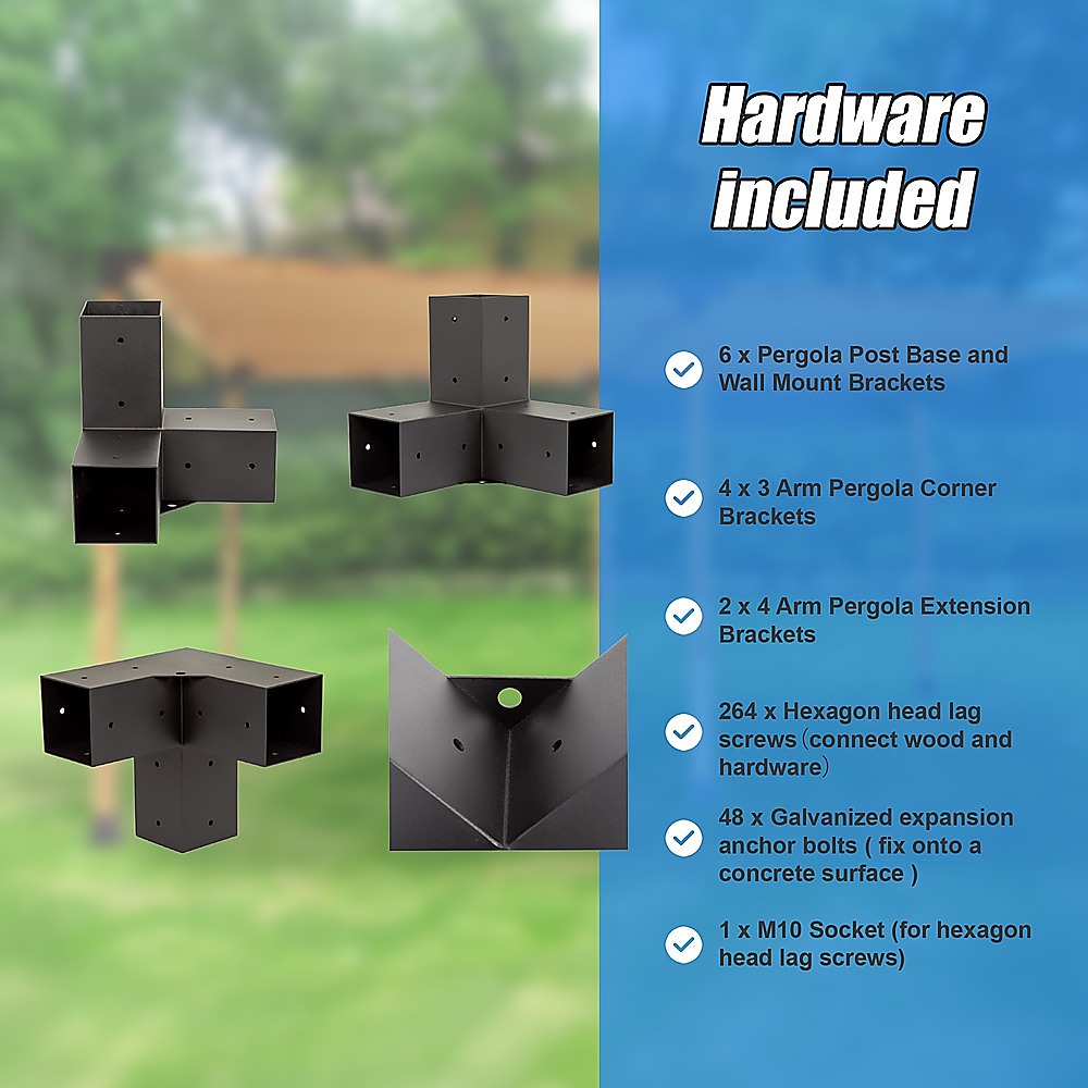 Roof Pergola Gazebo Shed Matte Black Steel Brackets and Coffee Screen DIY Kits 8