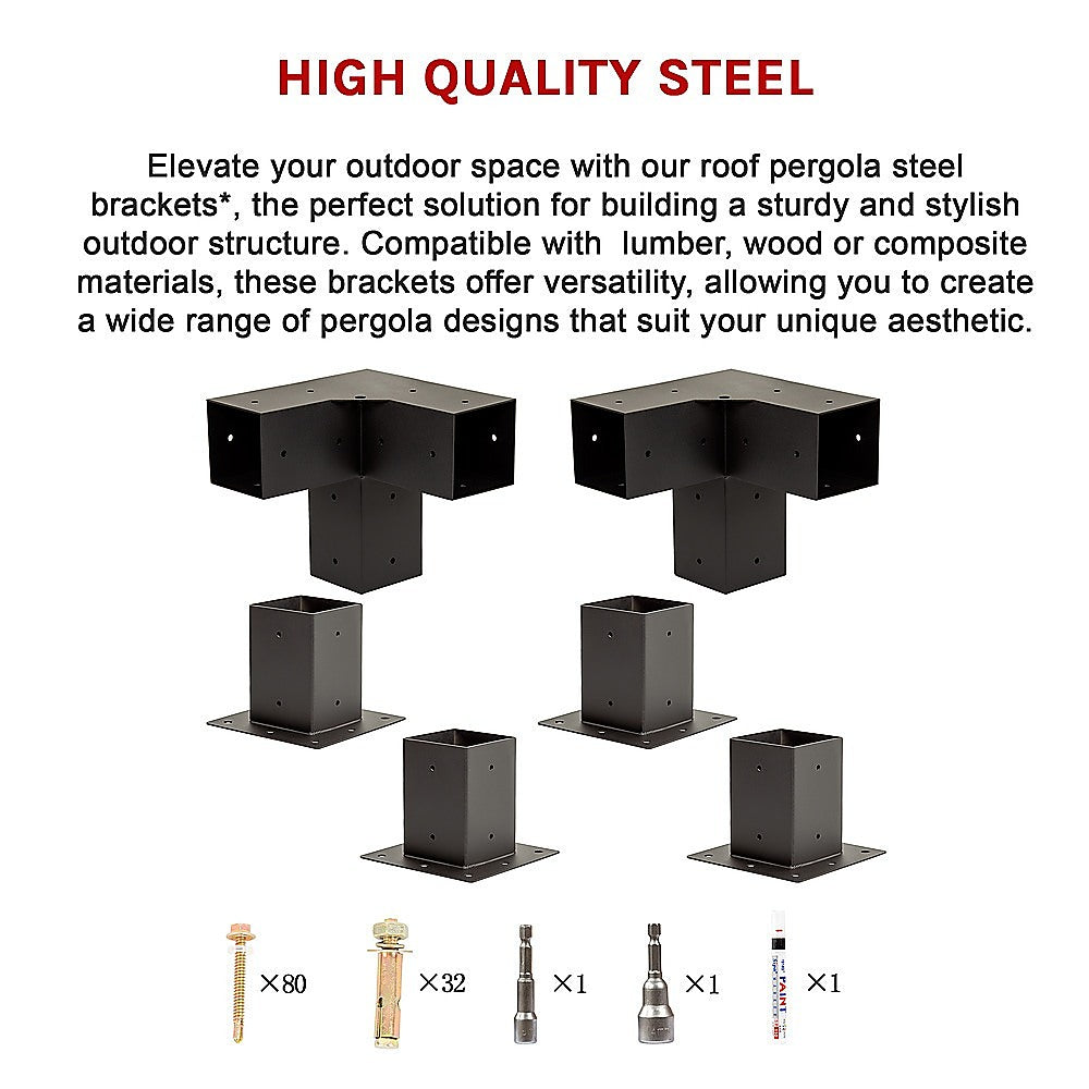 Roof Pergola Gazebo Shed Matte Black Steel Brackets and Black Screen DIY Kits 14