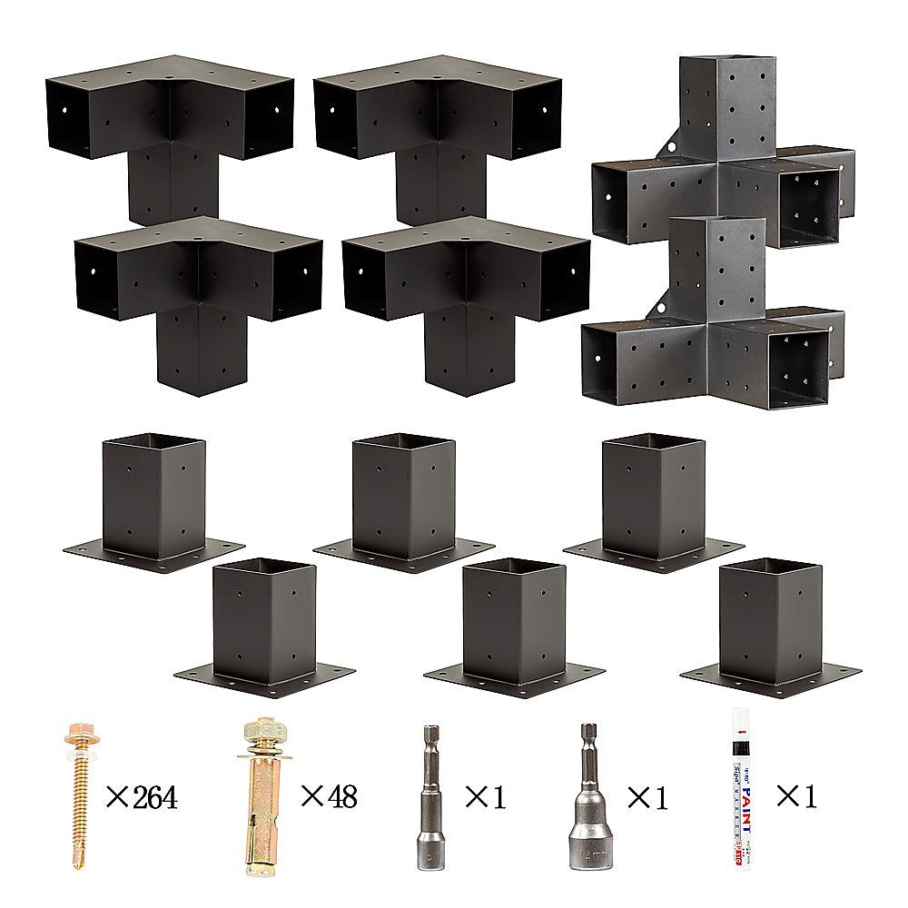 Roof Pergola Gazebo Shed Matte Black Steel Brackets and Black Screens DIY Kits 7