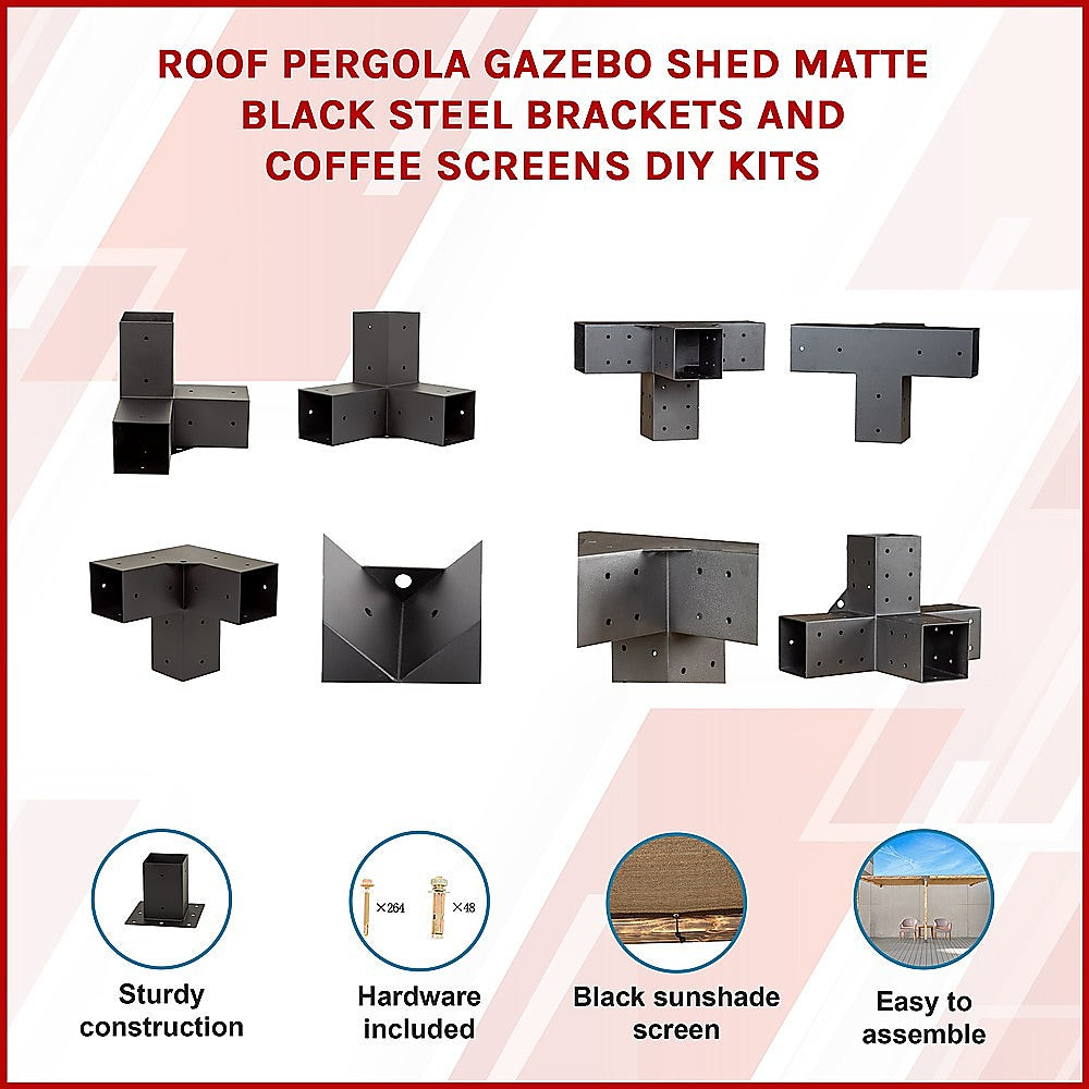 Roof Pergola Gazebo Shed Matte Black Steel Brackets and Coffee Screens DIY Kits 3