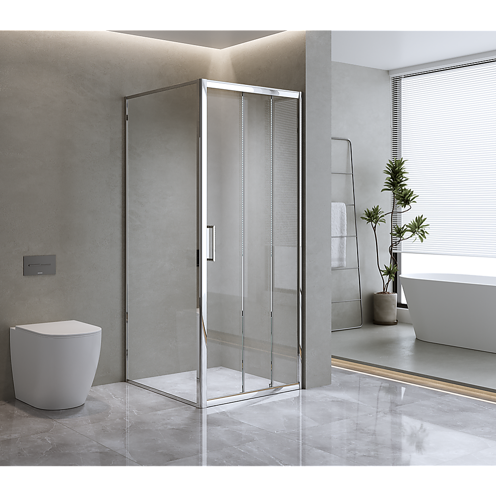 40mm Adjustable Contemporary Corner Sliding Chrome Shower Screen 86x92cm