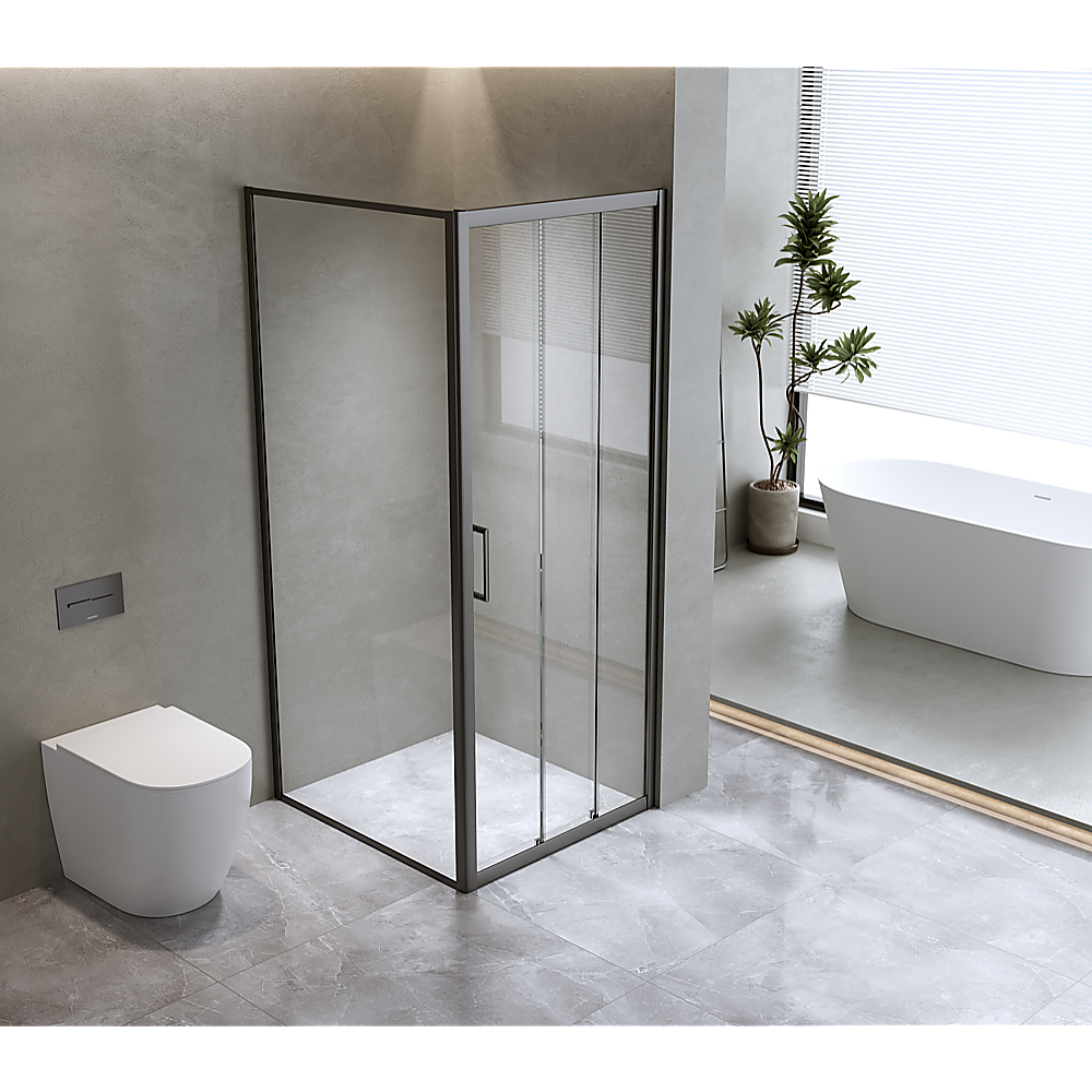 40mm Adjustable Contemporary Corner Sliding Black Shower Screen 90x80cm 3