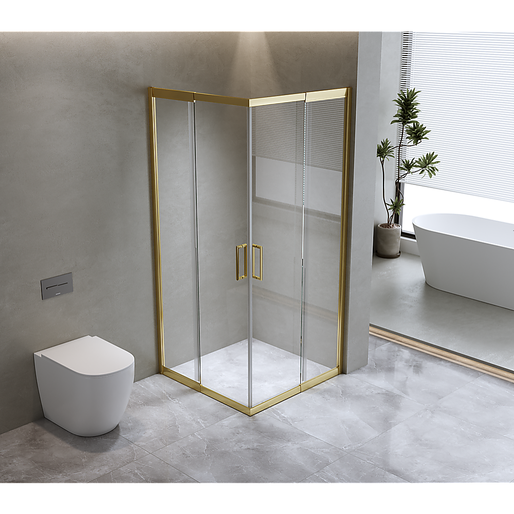 Adjustable 1000x1000mm Double Sliding Door Glass Shower Screen in Gold 3