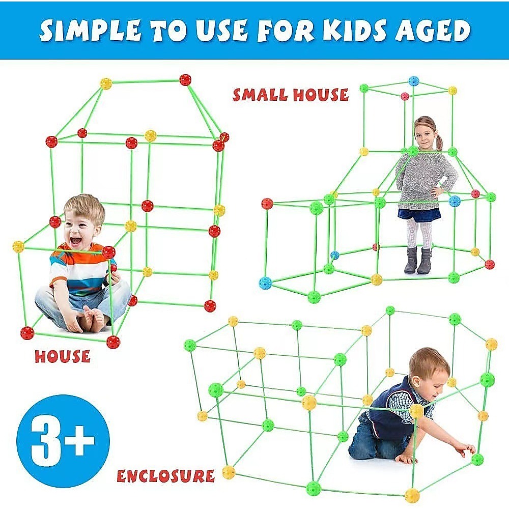 217pcs Kids Construction Fort Building Kit Castles 3D Play House Tent Toys 4