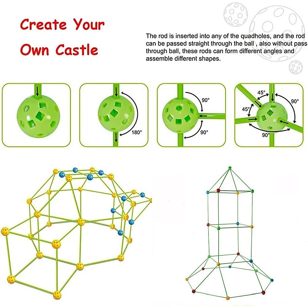 217pcs Kids Construction Fort Building Kit Castles 3D Play House Tent Toys 6
