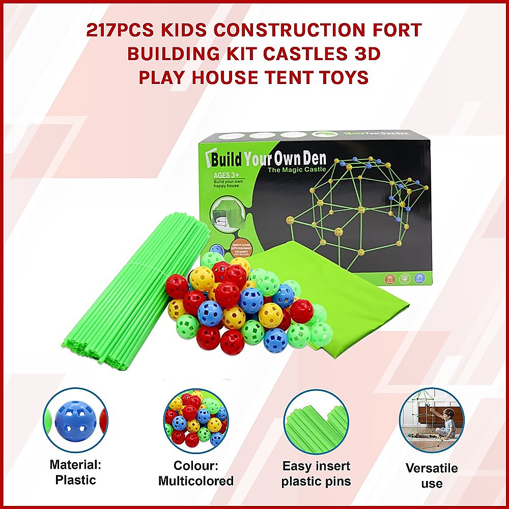 217pcs Kids Construction Fort Building Kit Castles 3D Play House Tent Toys 3