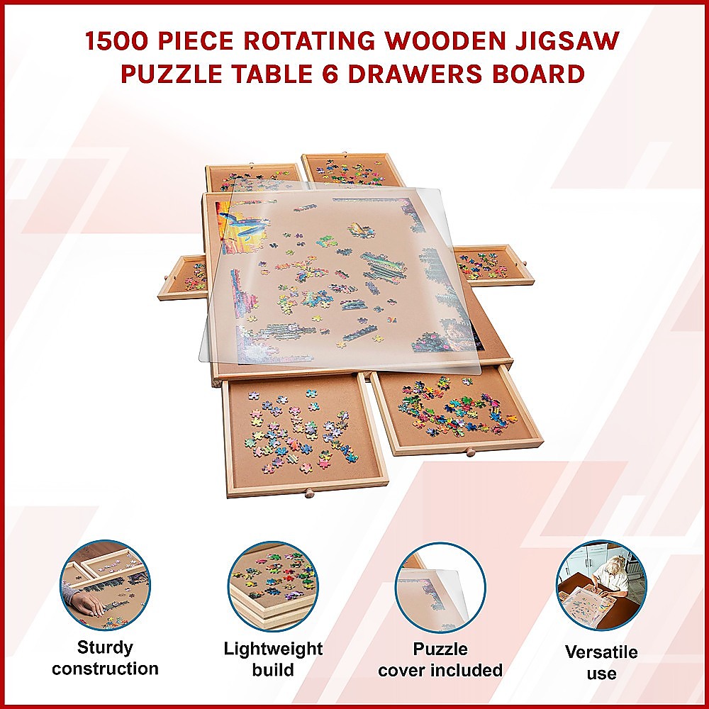 1500 Piece Rotating Wooden Jigsaw Puzzle Table 6 Drawers Board 3