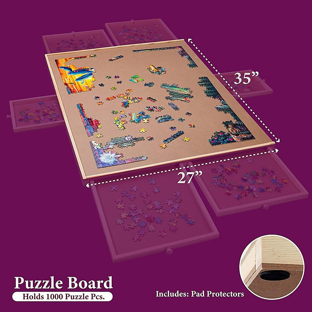 1500 Piece Rotating Wooden Jigsaw Puzzle Table 6 Drawers Board 4