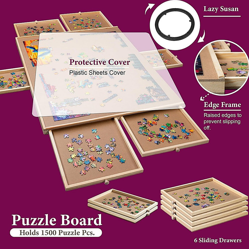 1500 Piece Rotating Wooden Jigsaw Puzzle Table 6 Drawers Board 7