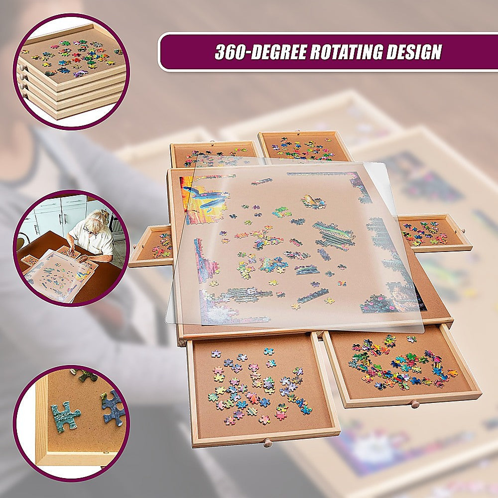 1500 Piece Rotating Wooden Jigsaw Puzzle Table 6 Drawers Board 8