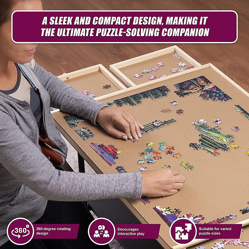 1500 Piece Rotating Wooden Jigsaw Puzzle Table 6 Drawers Board 9