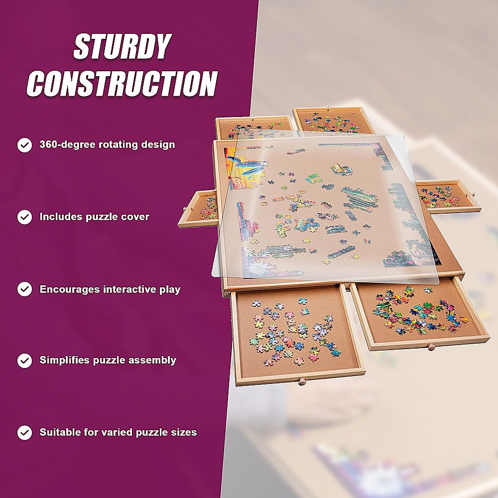 1500 Piece Rotating Wooden Jigsaw Puzzle Table 6 Drawers Board 10