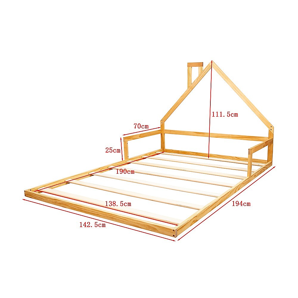 Pine Wood Floor Bed House Frame for Kids and Toddlers 9