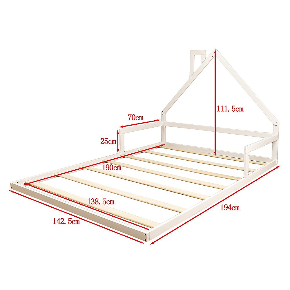 Pine Wood Floor Bed House Frame for Kids and Toddlers 8