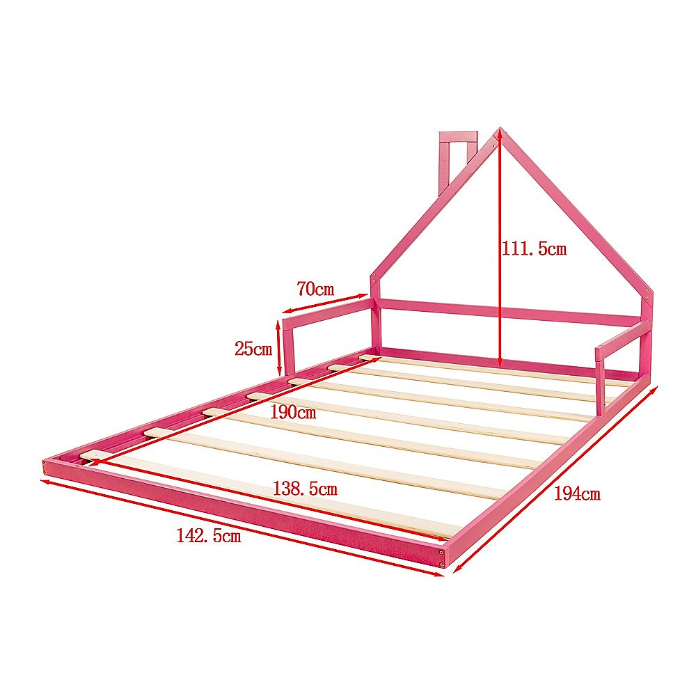 Pine Wood Floor Bed House Frame for Kids and Toddlers 7