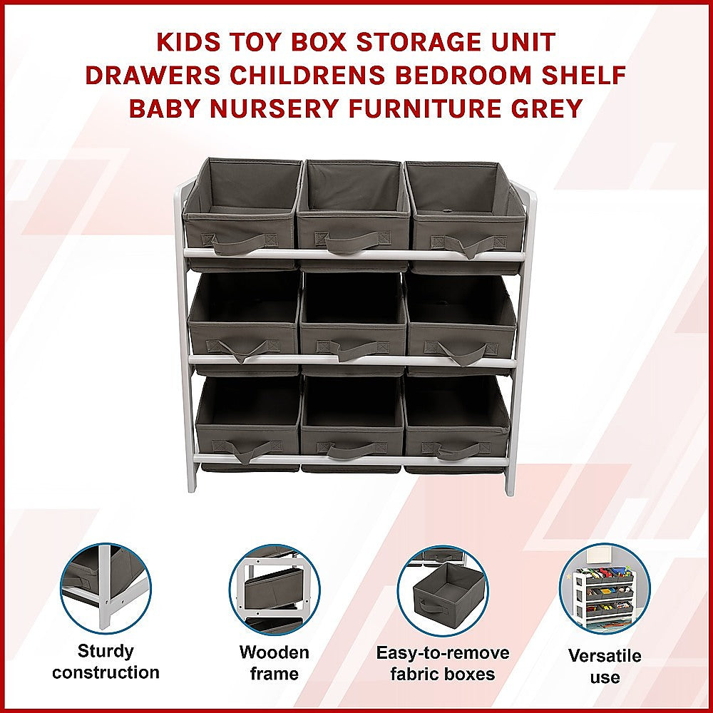 Kids Toy Box Storage Unit Drawers Childrens Bedroom Shelf Baby Nursery Furniture Grey 3