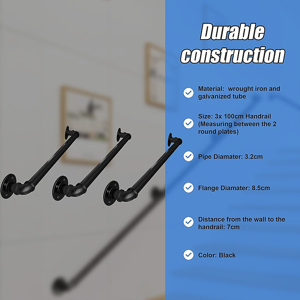 3m Handrail Stair Rail Grab Balustrade Staircase Banister + Installation Kit 8