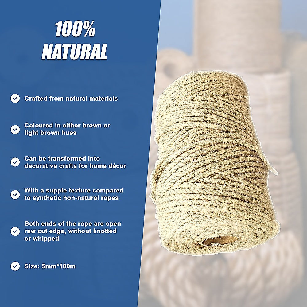 Sisal Rope Natural Jute Hemp Manila Twine Cord 5mm*100m 9