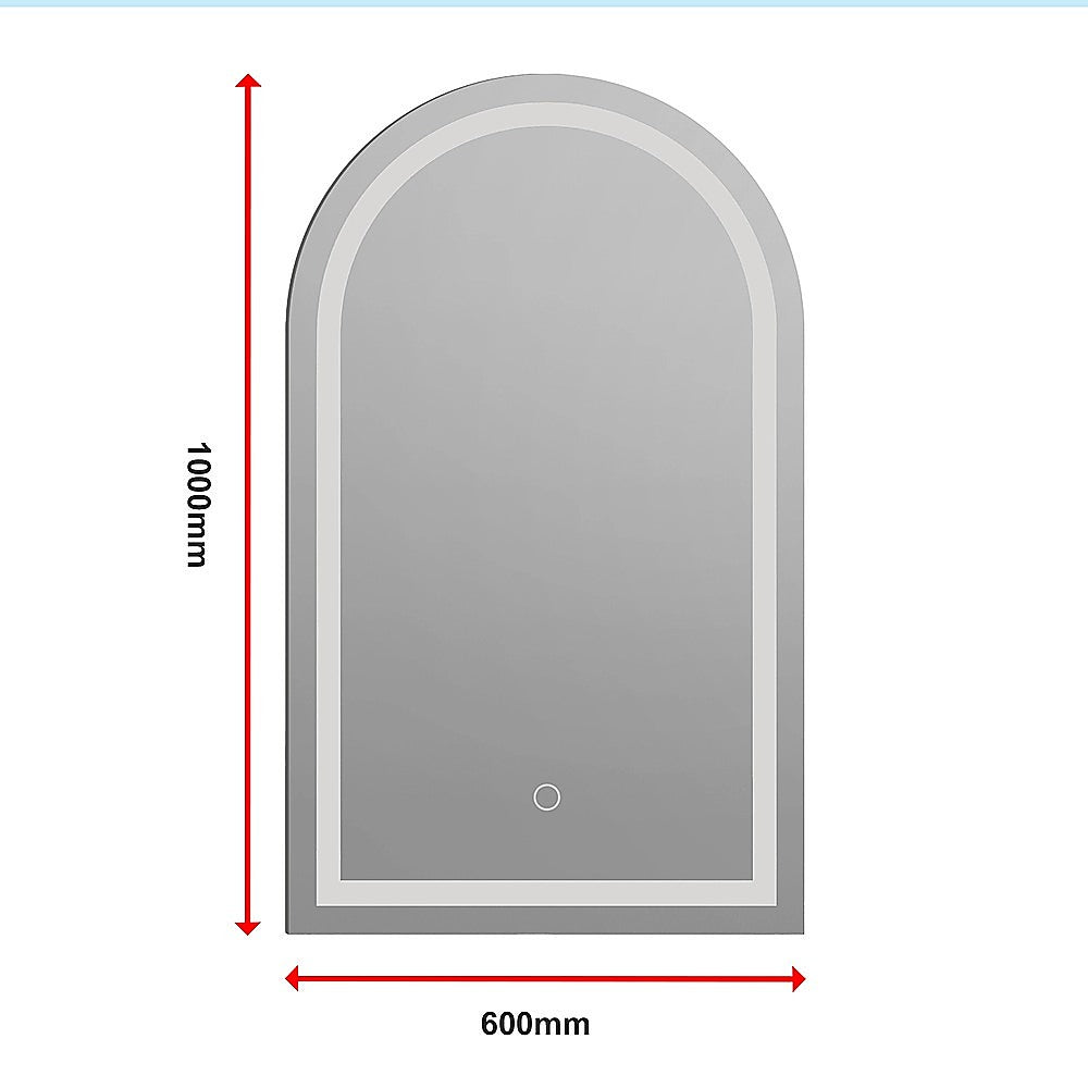 Arched LED Wall Mirror Bathroom Mirrors Makeup Anti-fog 600mm x 1000mm 12