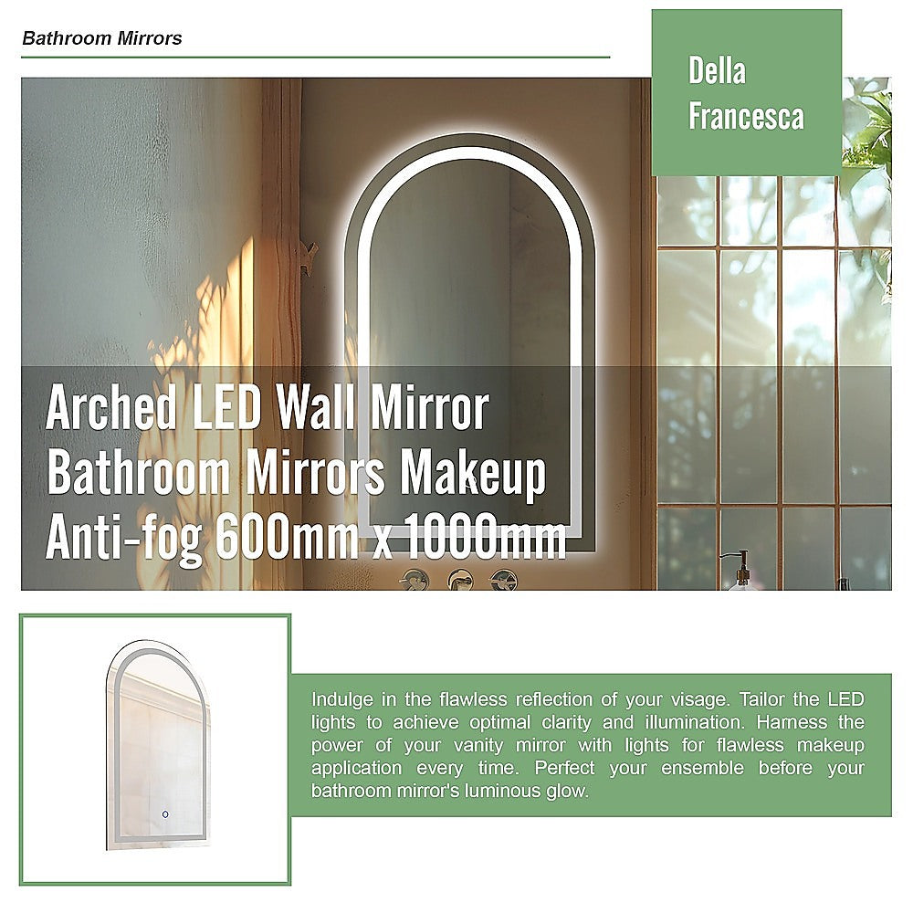 Arched LED Wall Mirror Bathroom Mirrors Makeup Anti-fog 600mm x 1000mm 9