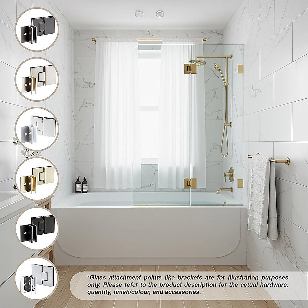 120cm Frameless Glass Bath Screen with Brass Brackets - Gold