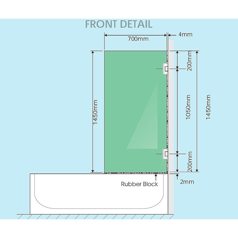 70cm Frameless Swing Bath Screen with Brushed Gold Hardware 4