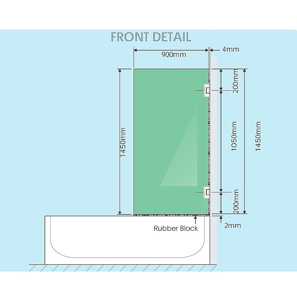 90cm Frameless Swing Bath Screen with Black Hardware 4